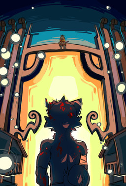 anthro black_body black_fur bubble duo fur male micro slim_anthro slim_male solo_focus walking_towards_viewer hemuchang nekojishi studio_klondike shu-chi domestic_cat felid feline felis mammal 2020 character_request hi_res