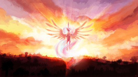 cloud detailed_background feathered_wings feathers female feral flying fur hair horn landscape multicolored_hair nature outside plant sky solo spread_wings sun tree white_body white_feathers wings cmaggot friendship_is_magic hasbro my_little_pony mythology princess_celestia_(mlp) equid equine mammal mythological_creature mythological_equine winged_unicorn 16:9 2014 hi_res widescreen