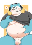 anthro balls belly big_belly blue_body blush clothed clothing clothing_lift electronics eyewear foreskin genitals glasses headphones heart_symbol humanoid_genitalia humanoid_hands humanoid_penis kemono male moobs navel nipples overweight overweight_male penis shirt shirt_lift solo topwear archery045 nintendo pokemon gamer_snorlax generation_1_pokemon pokemon_(species) snorlax 2023 hi_res