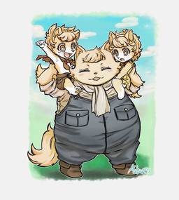 anthro boots bottomwear carrying_another clothing female footwear group male overalls overweight scarf shoes shorts smile trio young nkvkdvtrhk72764 cyberconnect2 fuga:_melodies_of_steel little_tail_bronx boron_brioche chick_montblanc hack_montblanc canid canine caninu canis domestic_cat domestic_dog felid feline felineko felis herding_dog mammal pastoral_dog welsh_corgi 2026 hi_res
