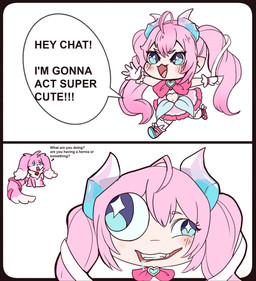 2_horns 2_panel_comic ambiguous_gender asking asking_another bangs black_border blue_eyes blue_horn blush blush_lines bodily_fluids border clothed clothed_female clothed_humanoid clothing derp_eyes dialogue dress drooling duo eyebrow_through_hair eyebrows eyelashes eyelashes_through_hair fangs featureless_legs female feral floppy_ears fluffy fluffy_ears fluffy_tail footwear fur gloves hair handwear horn long_ears long_hair lop_ears multicolored_horn name_drop name_in_dialogue navel noseless not_furry_focus open_mouth open_smile pigtails pink_body pink_bow pink_clothing pink_dress pink_eyebrows pink_footwear pink_fur pink_horn pink_ribbon pink_shoes pink_tail pink_tongue pupils quadruped question saliva shoes simple_background sitting smile speech_bubble star_pupils tail tan_body tan_skin teeth text tongue toothy_grin translucent translucent_hair two_tone_horn two_tone_tail walking white_background white_clothing white_gloves white_handwear white_knee_socks white_pupils white_ribbon yelling yelling_at_another kaysaak vtuber chat_the_magical_dog chibidoki canid canine horned_humanoid humanoid mammal 2025 comic digital_media_(artwork) english_description english_text flat_colors hi_res male_(lore)