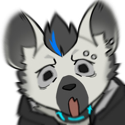 anthro black_body black_fur clothing collar ear_piercing emote eyebrow_piercing facial_piercing fur grey_body grey_fur hair male open_mouth piercing simple_background solo topwear o_tout0 arknights hypergryph studio_montagne spot_(arknights) hyena mammal spotted_hyena 1:1 2026 meme reaction_image