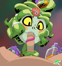 black_eyes blush blush_stickers bodyless duo fangs female first_person_view forked_tongue front_view genitals green_body green_scales licking living_hair male oral penile penis penis_lick pink_tongue pseudo_hair scales sex snake_hair tan_body tan_skin teeth tongue tongue_wrapped_around_penis yellow_sclera toughtips european_mythology greek_mythology hades_(game) mythology dusa_(hades) gorgon human mammal mouth_creature reptile scalie snake absurd_res hi_res