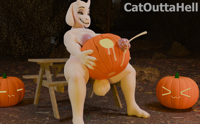 animal_genitalia animal_penis anthro areola balls big_breasts bodily_fluids breasts cum ejaculation equine_genitalia equine_penis erection exhibitionism food fruit fur genital_fluids genitals glistening glistening_areola glistening_balls glistening_genitalia glistening_penis gynomorph intersex leaking_cum mature_gynomorph mature_intersex nipples nude penis plant public public_nudity pumpkin pumpkin_masturbation solo white_body white_fur fenriswuffy twilightv0ids_(modeler) undertale undertale_(series) toriel boss_monster_(undertale) bovid caprine goat mammal 3d_(artwork) absurd_res digital_media_(artwork) hi_res