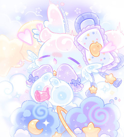 anthro blue_text_border blush blush_lines bodily_fluids body_blush bonnet bow_ribbon breath chibi clothing cloud detailed_background disembodied_penis eyes_closed female genitals headgear headwear heart_symbol looking_pleasured male moon moon_symbol open_mouth penis pink_penis pink_tongue ring seam_(sewing) sleeves solo sparkles spread_legs spreading star star_symbol tears tears_of_pleasure text tongue vulva vulva_blush white_text waruwaru0205 slime-chan_(waruwaru0205) goo_creature 2025 colored digital_drawing_(artwork) digital_media_(artwork) hi_res signature