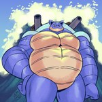 anthro barazoku belly big_belly big_pecs blue_body cannon hand_on_hip male musclegut muscular muscular_male pecs pointy_ears ranged_weapon shell solo turtle_shell water wave weapon jasperthecrab nintendo pokemon sea_foam blastoise generation_1_pokemon pokemon_(species) reptile scalie turtle 1:1 hi_res