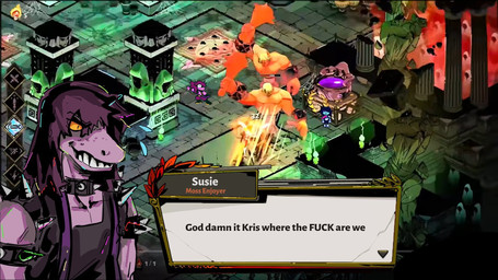 ambiguous_gender ambiguous_human angry anthro armband blue_body blue_hair blue_skin clothed clothed_ambiguous clothed_anthro clothed_female clothed_human clothing collar damage_numbers dialogue dialogue_box duo female female_anthro gameplay_mechanics gui hair health_bar humor profanity purple_body purple_hair purple_skin spiked_armband spiked_collar spikes style_emulation text user_interface snowylychee deltarune hades_(game) kris_where_are_we supergiant_games undertale_(series) kris_dreemurr susie_(deltarune) human lizard mammal reptile scalie undead 16:9 2021 character_name english_text hi_res meme widescreen