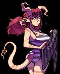 3_horns big_breasts breasts butt butt_pose cleavage clothed clothing female forked_tail horn humanoid_pointy_ears markings multi_horn not_furry one-piece_swimsuit pigtails pointy_ears pose question_mark side_boob solo striped_body striped_markings striped_tail stripes swimwear tail tail_markings towel unusual_anatomy unusual_tail wet wet_body discount-supervillain demon demon_humanoid horned_humanoid humanoid tailed_humanoid