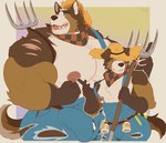 anthro areola athletic athletic_anthro athletic_male barazoku belt biceps big_bulge big_muscles big_pecs border bulge clothed clothing container deltoids duo ear_piercing ear_ring erection erection_under_clothing eyebrows farmer flexing flexing_bicep fur gloves grey_border handwear hat headgear headwear huge_bulge huge_muscles huge_pecs kemono kerchief looking_at_viewer male milk_container muscular muscular_anthro muscular_male narrowed_eyes neckerchief neckwear nipples open_mouth open_smile overalls pecs piercing pitchfork ring_piercing scar simple_background size_difference smile square_crossover standing straw_hat tan_background teeth thick_arms tongue tools topless topless_anthro topless_male torn_clothing torn_overalls tuft theor anothereidos_of_dragon_vein_r proteo_(gigantified_mode) proteo_(nerd_mode) canid canine canis domestic_dog mammal 2025 hi_res signature