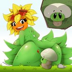 1:1 2024 ambiguous_gender big_butt blonde_hair blush blush_lines blushing_at_viewer butt butt_shadow button_mushroom_(pvz) catxolotl_(artist) duo electronic_arts elemental_creature eyewear female flora_fauna flower fungi_fauna fungus goggles grass grass_field green_body green_skin hair hi_res looking_at_viewer looking_back mushroom nude open_mouth open_smile plant plants_vs._zombies plants_vs._zombies_heroes popcap_games red_eyewear red_goggles simple_background sitting smile smiley_face solar_flare_(pvz) sunflower teeth_showing