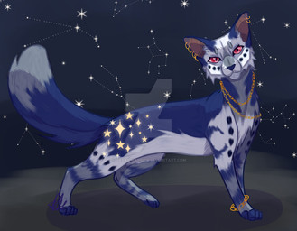 accessories_only ambiguous_gender black_nose black_spots blue_body blue_fur blue_markings chain_bracelet chain_necklace constellation dipstick_tail feral five_pointed_star four_pointed_star fur gold_chain_jewelry gold_piercing grey_markings grey_tail_tip jewelry looking_at_viewer markings necklace piercing quadruped red_eyes six_pointed_star solo spots standing star tail tail_markings white_underside icetailwarrior warriors_(book_series) domestic_cat felid feline felis mammal 2023