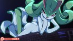 arm_support butt female green_hair hair looking_at_viewer lying on_front open_mouth pseudo_hair solo white_body mgx0 nintendo one-punch_man one_(manga) pokemon tatsumaki generation_3_pokemon humanoid kirlia pokemon_(species) 16:9 hi_res widescreen