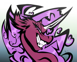 black_eyebrows ear_tuft evil_grin eyebrows eyelashes fangs female female_feral feral fur furrowed_brow furrowed_eyebrows gradient_background horn light long_mane mane purple_eyes purple_mane red_body red_fur side_view simple_background smile smiling_at_viewer solo teeth text toothy_grin tuft white_background white_horn rayrage hasbro my_little_pony mythology fan_character misty_dewulf equid equine mammal mythological_creature mythological_equine unicorn 2025 artist_name bust_portrait colored digital_drawing_(artwork) digital_media_(artwork) hi_res lighting portrait