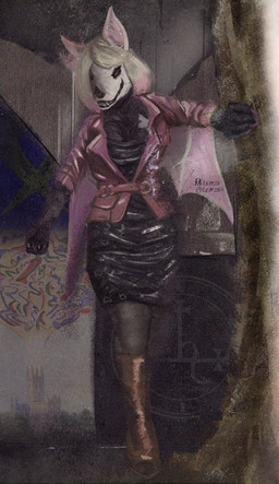 5_fingers anthro anthrofied biped clothed clothing eyelashes female fingers hair nails sharp_teeth solo standing teeth text leprzil konami silent_hill maria_(silent_hill) bat mammal 2025 artist_name collage_(artwork) english_text hi_res