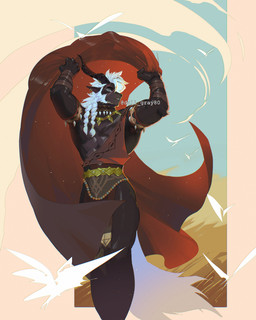 anthro black_body black_fur ear_piercing fur furgonomics furry-specific_piercing hair horn horn_piercing looking_at_viewer male piercing scar simple_background solo tribal white_hair daru_80 dull_gray80 afk_arena afk_journey lilith_games nazrik_(afk_journey) bovid caprine goat mammal 2025 4:5 absurd_res hi_res