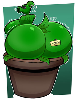 big_breasts big_butt black_sclera border breasts butt exclamation_point eyelashes female green_background green_body green_hair green_tail hair huge_breasts huge_butt hyper hyper_breasts hyper_butt leaf leaf_hair leaf_tail looking_back motion_lines not_furry outline plant plant_hair plant_pot post-it_note potted_plant pottery pseudo_hair rear_view simple_background siphon_(anatomy) solo tail white_border white_eyes white_outline lewdnabs electronic_arts plants_vs._zombies popcap_games elemental_creature elemental_humanoid flora_fauna humanoid peashooter_(pvz) plant_humanoid 2025 absurd_res cel_shading colored digital_media_(artwork) hi_res shaded signature