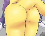3_fingers 5:4 ambiguous_gender anthro bandai_namco bodily_fluids bubble_butt butt canid canine claws close-up clothing digimon digimon_(species) duo fingers fur gloves handwear mammal nude presenting presenting_hindquarters rear_view renamon solo_focus standing sweat sweatdrop thick_thighs udespornapalooza underwear yellow_body yellow_fur