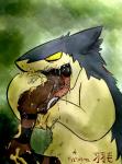 abstract_background ambiguous_gender bodily_fluids drooling duo feral glare grim saliva simple_background size_difference tongue vore feathers_(artist) nintendo pokemon generation_2_pokemon pokemon_(species) sentret typhlosion