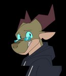 anthro blue_eyes clenched_teeth clothing eyewear glasses hoodie horn looking_at_viewer male simple_background solo teeth topwear transparent_background itswolven mythology vynn_(itswolven) dragon mythological_creature mythological_scalie scalie 2018 alpha_channel animated short_playtime