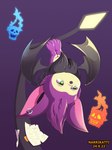 anthro bone featureless_crotch female fur green_eyes hanging_by_feet holidays purple_body purple_fur skull solo street_lamp wings tohtori_crow halloween lepa bat mammal will-o'-the-wisp 3:4 hi_res