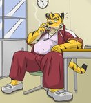 anthro belly bottomwear bulge cigarette clothing humanoid_hands kemono male overweight overweight_anthro overweight_male pants shirt sitting smoke smoking solo topwear oogamikennta felid mammal pantherine tiger 2009