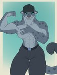 5_fingers abs anthro areola areola_slip arms_bent baseball_cap belt belt_buckle biceps big_breasts biped black_baseball_cap black_belt black_bottomwear black_clothing black_eyebrows black_eyes black_hat black_headwear black_pants black_spots black_tail blue_sclera border bottomwear breasts buckle closed_smile clothed clothing collarbone countershade_arms countershade_fur countershade_hands countershade_neck countershade_torso countershading covering covering_breasts covering_self curvy_figure ears_aside eyebrows eyelashes female fingers flexing flexing_bicep front_view fur fur_tuft glistening glistening_eyes gradient_background grey_body grey_ears grey_fur grey_tail hand_on_breast hand_on_own_breast hat headgear headwear humanoid_hands inner_ear_fluff iris legs_together looking_at_viewer markings mouth_closed multicolored_body multicolored_fur muscular muscular_anthro muscular_arms muscular_female no_pupils outside_border pants pink_areola pink_nose pose simple_background smile smiling_at_viewer snout solo spots spotted_arms spotted_body spotted_face spotted_fur spotted_markings spotted_tail standing tail tail_markings tan_border thick_neck thick_thighs thigh_gap topless topless_anthro topless_female tuft two_tone_tail white_body white_breasts white_countershading white_fur white_inner_ear white_inner_ear_fluff wide_hipped_anthro wide_hipped_female wide_hips f_draws dreamworks the_bad_guys kitty_kat_(the_bad_guys) felid mammal pantherine snow_leopard 2025 digital_drawing_(artwork) digital_media_(artwork) hi_res portrait three-quarter_portrait