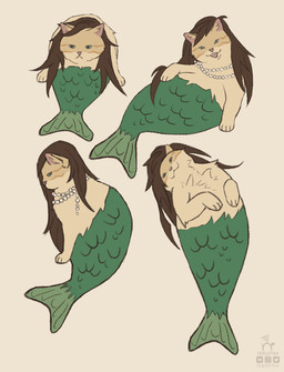 beads bottomwear brown_hair clothing fantasy female feral fish_tail fluffy fur green_bottomwear green_clothing green_tail hair multicolored_body orange_body orange_fur scales solo split_form tail two_tone_body ocelotka aquatic felid feline fish hybrid mammal merfolk digital_media_(artwork) full-length_portrait portrait