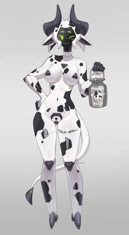 black_spots breasts butt container female horn machine milk_container one_eye_closed screen screen_face solo spots tail text text_on_body white_body emmyliquid animal_humanoid bovid bovid_humanoid bovine bovine_humanoid cattle_humanoid humanoid mammal mammal_humanoid robot robot_humanoid hi_res