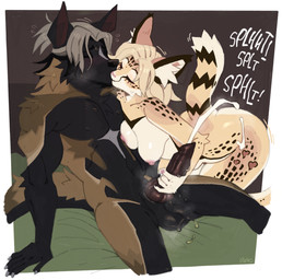 animal_genitalia animal_penis anthro balls black_body black_fur blonde_hair bodily_fluids breasts butt canine_genitalia canine_penis chest_tuft cum cumshot duo ejaculation female fur genital_fluids genitals hair handjob handjob_while_kissing interspecies kissing male male/female markings medium_breasts nude nude_female nude_male penile penis sex spots spotted_body spotted_fur sweat tail tuft yellow_body yellow_fur roly canid canine cheetah felid feline mammal hi_res
