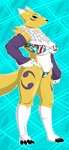 anthro big_breasts bikini black_sclera breasts clothing female fur solo swimwear two-piece_swimsuit white_body white_fur yellow_body yellow_fur rheumatism bandai_namco digimon canid canine digimon_(species) mammal renamon hi_res