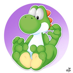 3_toes feet feral green_body male nude simple_background sitting solo toes fibo_paws mario_bros nintendo yoshi 1:1 hi_res