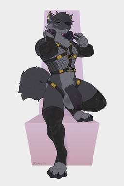 4_toes 5_fingers anthro arm_warmers armwear balls black_body black_claws black_fur black_hair black_nipples black_nose black_pawpads black_penis black_tail claws clothed clothing ear_piercing ear_ring electronics facial_markings feet fingers fishnet_clothing fishnet_shirt fishnet_topwear fluffy fluffy_chest foreskin fur genitals gloves grey_balls grey_body grey_fur grey_pubes hair half-erect hand_on_object handwear harness head_markings headphones headphones_around_neck holding_headphones humanoid_genitalia humanoid_penis industrial_piercing latex latex_arm_warmers latex_armwear latex_clothing latex_gloves latex_handwear latex_legwear latex_stockings latex_thigh_highs legwear looking_at_viewer male markings nipples one_eye_obstructed partially_clothed partially_retracted_foreskin pawpads penis piercing pubes purple_eyes ring_piercing shirt simple_background solo standing stockings tail text thigh_highs toe_claws toes topwear unimpressed vein veiny_penis white_background zereno edugta_(character) canid canine canis mammal wolf 2025 artist_name digital_media_(artwork) hi_res signature