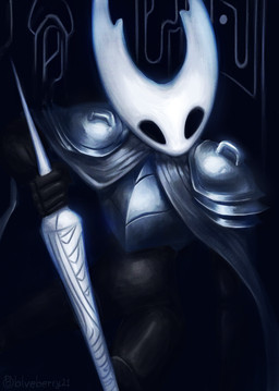 2_horns ambiguous_gender anthro armor black_body black_eyes holding_melee_weapon holding_object holding_weapon horn melee_weapon solo text weapon blveberry21 hollow_knight_(franchise) team_cherry hollow_knight_(character) vessel_(species) 2025 artist_name english_text hi_res