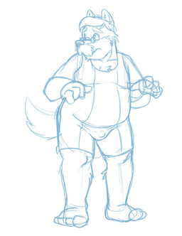 anthro belly bulge detailed_bulge eyewear facial_hair genital_outline glasses humanoid_hands male mustache overweight overweight_male penis_outline simple_background solo white_background wrestling_singlet bravo canid canine canis domestic_dog mammal 2015 blue_and_white monochrome sketch