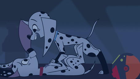 black_ears black_nose black_spots blue_collar blue_jewelry blue_necklace collar duo female feral freckled_face freckles fur heterochromatic_ears implied_incest jewelry leg_markings male markings necklace orange_collar pink_inner_ear red_collar socks_(marking) space_helmet spots star toony white_body white_fur white_spots seisai1751 101_dalmatian_street 101_dalmatians disney dolly_(101_dalmatians) dylan_(101_dalmatians) canid canine canis dalmatian domestic_dog mammal hi_res