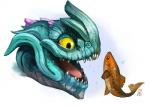 ambiguous_gender duo feral open_mouth simple_background teeth tongue white_background yellow_eyes raironu guild_wars mythology aurene crystal_dragon dragon fish marine mythological_creature mythological_scalie scalie 2016