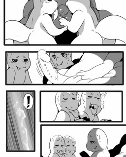 2014 anthro ball_lick balls big_butt blush bodily_fluids butt charmander comic cum cum_in_mouth cum_inside digital_media_(artwork) erection eve_(had0u) exclamation_point fan_character fangs fellatio female generation_1_pokemon genital_fluids genitals greyscale group hadou_(satsui-n0-had0u) licking lilith_(had0u) male male/female mammal monochrome nintendo nude open_mouth oral orgasm penile penis penis_lick pokemon pokemon_(species) reptile satsui-n0-had0u scalie sex simple_background smile sweat teeth tongue tongue_out white_background wide_hips