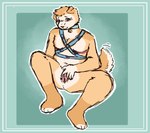 andromorph anthro big_clitoris blue_border border clitoris collar genitals harness intersex pose presenting presenting_pussy pussy solo tail tail_motion tailwag werevold canid canine canis domestic_dog mammal hi_res pinup trans_(lore) trans_man_(lore)