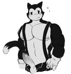 anthro balls blush clothed clothing genitals gloves handwear male nipples nude pecs penis simple_background solo tail walalalala33 epic_games fortnite meowscles meowscles_(toon) domestic_cat felid feline felis mammal digital_media_(artwork) monochrome