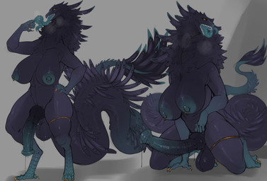 animal_genitalia animal_penis anthro areola avian_feet balls barbed_tongue big_breasts black_balls black_body black_breasts black_face black_feathers black_penis black_sclera black_skin black_tail blue_areola blue_feet blue_insides blue_mouth blue_nipples blue_penis blue_tail_tip blue_tongue bodily_fluids breasts butt claws d-shaped_nipple_piercing dipstick_tail dripping equine_genitalia equine_penis erection feathers feet flared_penis fur genital_fluids genitals gold_legband gradient_arms gradient_legs gradient_penis gradient_tail grey_background gynomorph half-erect happy head_feathers herm huge_breasts hybrid_genitalia hybrid_penis intersex kneeling knot knotted_equine_penis knotted_penis leaking_precum long_tongue looking_at_viewer markings medial_ring multicolored_penis nipple_piercing nipple_ring nipples open_mouth penile penile_spines penis piercing precum precum_drip precum_string pupils ring_piercing sharp_teeth simple_background slit_pupils snout solo squish steam steamy_breath sweat sweaty_balls sweaty_face sweaty_genitalia sweaty_legs sweaty_thighs tail tail_feathers tail_markings teeth thick_tail tongue vein veiny_penis yellow_claws yellow_eyes lvlirror snake_girl_(nothingoodherec) feathered_scalie feathered_snake furred_scalie furred_snake reptile scalie snake absurd_res hi_res