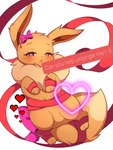 blush bound butt_bow embarrassed female feral heart_eyes heart_symbol lustful_gaze pink_bow red_ribbon solo speech_bubble seviyummy nintendo pokemon nuzzle_the_eevee eevee generation_1_pokemon pokemon_(species) 3:4 absurd_res hi_res