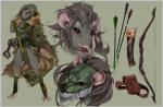 anthro arrow_(weapon) bow_(weapon) breasts claws cleavage cloak clothed clothing female fur hair hood legwear looking_at_viewer mask pockets poison quiver_(object) ranged_weapon red_eyes solo weapon kiguri clan_sniek warhammer_(franchise) warhammer_fantasy wood_rat mammal rodent skaven digital_media_(artwork) model_sheet