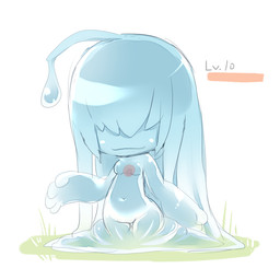 female navel not_furry simple_background slime solo standing text white_background mofuaki goo_creature goo_humanoid humanoid 1:1 2015 english_text