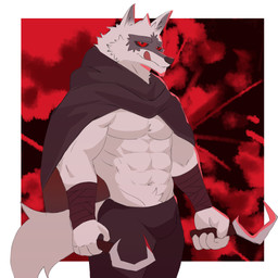 4_fingers abs anthro biceps black_bottomwear black_cloak black_clothing black_nose black_pants black_sclera bottomwear cloak clothing fingers fur grey_body grey_fur grey_tail holding_melee_weapon holding_object holding_polearm holding_scythe holding_weapon male melee_weapon muscular muscular_anthro muscular_male pants polearm scythe shirtless_anthro shirtless_male solo tail tongue tongue_out weapon nicob04 dreamworks puss_in_boots_(franchise) death_(puss_in_boots) canid canine canis mammal wolf 1:1 2025 absurd_res colored hi_res