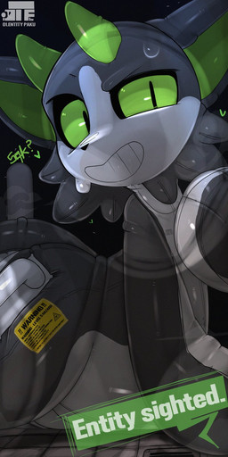 2_horns ambiguous_gender anthro arm_support black_background black_body black_nose bodily_fluids countershade_arms countershade_face countershade_torso countershading floating_heart forward_arm_support gesture glistening glistening_body green_horn green_inner_ear green_sclera hand_gesture handles_on_hips heart_symbol horn inflatable lying nude nude_anthro on_ground pointing pointing_at_self pool_toy simple_background solo speech_bubble sweat sweatdrop text white_body presto_(artist) paku_(presto) animate_inanimate living_inflatable living_pool_toy 1:2 english_text hi_res