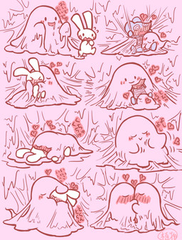 absorption_vore ambiguous_gender ambiguous_penetration anthro assimilation bdsm blue_body blue_fur blush bodily_fluids bondage bound chibi drooling erection eyes_closed fellatio forced fucked_silly fur genitals goo_transformation group handjob heart_symbol male male/ambiguous nude open_mouth oral penetration penile penis pink_background rape reverse_forced_oral saliva scared sex simple_background slime smile smothering spiral spiral_eyes text transformation vore white_body white_fur obakedazo ghost goo_creature lagomorph leporid mammal mouse murid murine rabbit rodent spirit 2015 japanese_text restricted_palette sequence translated