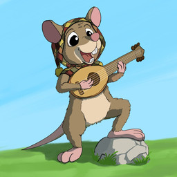 3_toes 4_fingers anthro biped brown_body brown_fur feet fingers fur musical_instrument open_mouth pink_nose solo standing toes piothecloudrat ghost_of_a_tale tilo mammal mouse murid murine rodent 1:1 2026 hi_res