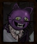 anthro broken_window building chest_tuft clothing creepy derp_eyes detailed_background game_background jacket looking_at_viewer male pink_nose pupils purple_body purple_clothing purple_jacket purple_topwear sharp_teeth slit_pupils solo teeth topwear triangle_nose triangular_ears tuft whiskers white_tuft window yellow_eyes rockyorck fear_&_hunger_2:_termina fear_and_hunger pocketcat_(fear_&_hunger) animate_inanimate domestic_cat felid feline felis living_clothing living_costume living_fursuit mammal 2025 colored hi_res meme portrait shaded