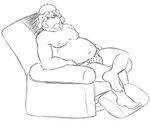 anthro asian_clothing barefoot chair clothed clothing east_asian_clothing eyewear feet fundoshi furniture glasses japanese_clothing male moobs nipples overweight overweight_anthro overweight_male polkadots recliner simple_background solo topless underwear white_background thegreatmatsutzu morenatsu shigure_tachibana canid canine canis domestic_dog mammal 2020 black_and_white monochrome sketch