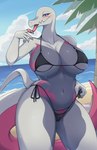 anthro big_breasts bikini breasts camel_toe clothed clothing countershade_scales countershading female generation_7_pokemon hi_res huge_breasts looking_at_viewer multicolored_body multicolored_scales navel nintendo non-mammal_breasts o-ring o-ring_bikini o-ring_bikini_top o-ring_swimwear outside pink_body pink_countershading pink_scales pokemon pokemon_(species) pupils reptile salazzle sand scales scalie seaside shano_541 shiny_pokemon side-tie_bikini side-tie_clothing side-tie_swimwear sky small_head solo string_bikini swimwear tail thick_thighs tongue tongue_out triangle_bikini water white_body white_scales